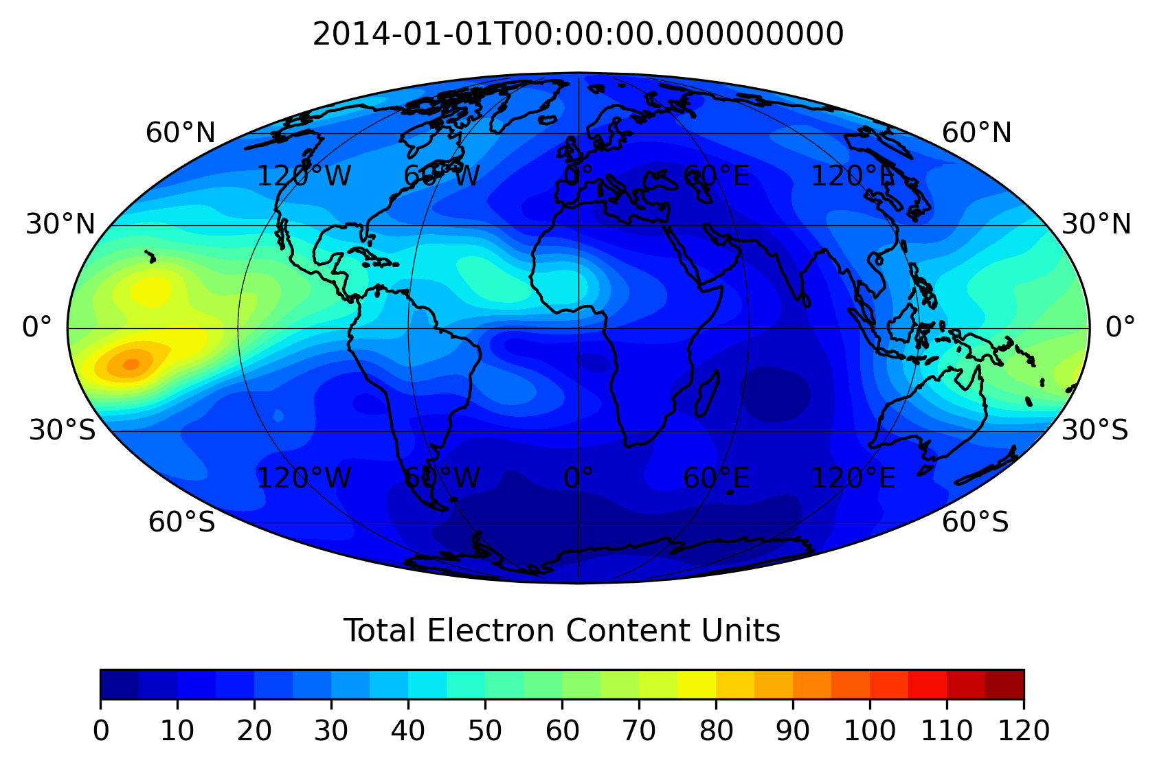 Animated JPL Global Ionospheric Map showing the Equatorial Ionization Anomaly